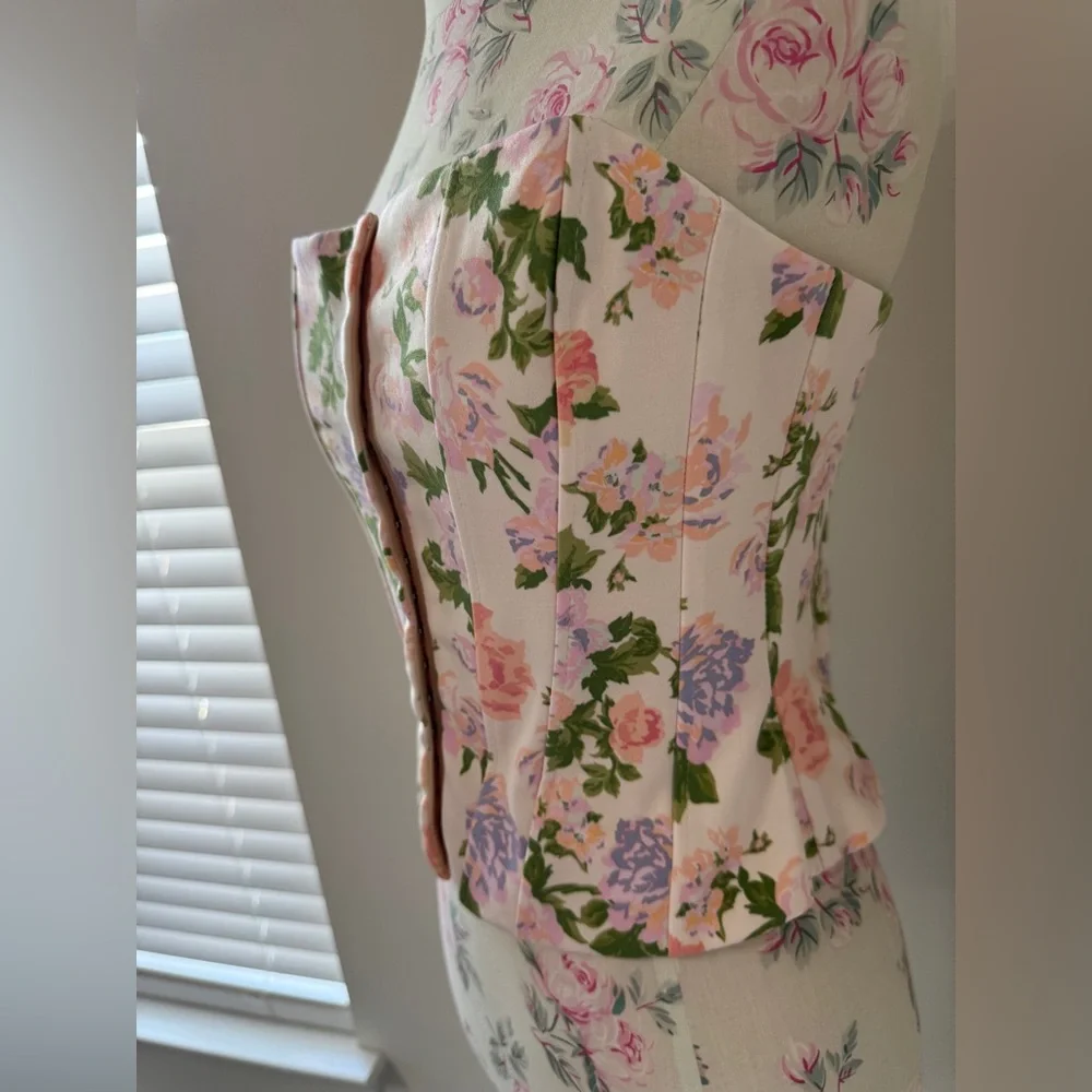 Zara Floral Strapless Corset Top in Pink with Green Accents - Picture 4 of 16